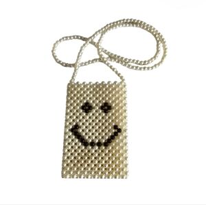 Happy Face Bag Pearl Small Beaded Purse Faux Crossbody 4 X 6 Black And White